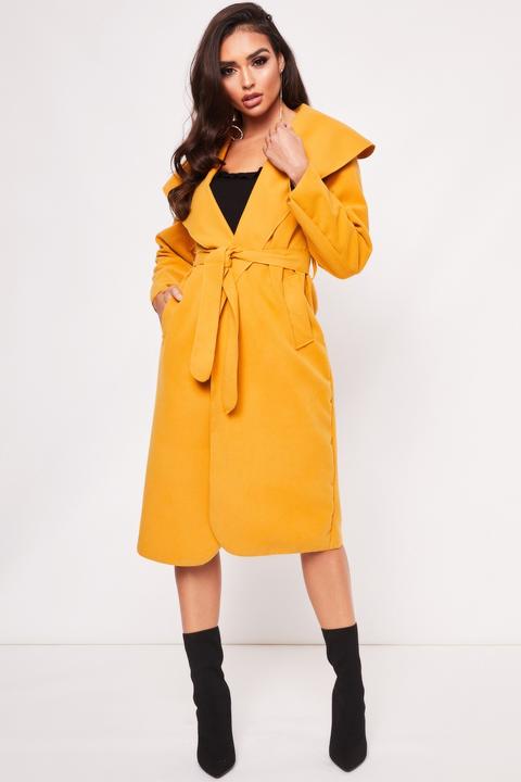 Priah Mustard Longline Waterfall Coat