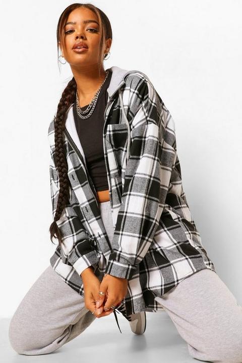 Womens Oversized Checked Shirt - Black - 12, Black