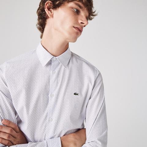 Camisa De Hombre Slim Fit En Popelín De Algodón Con Microestampado