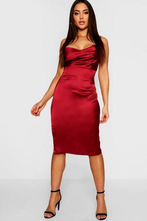 strappy back cowl neck satin midi dress