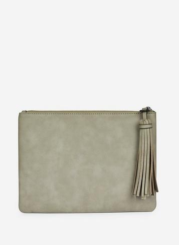 Womens Olive Green Tassel Clutch Bag, Green