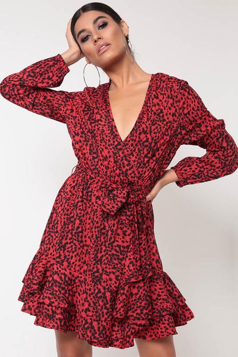 red leopard print long sleeve dress