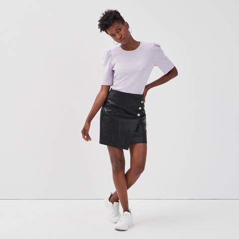 Jupe Droite Similicuir Noir Femme