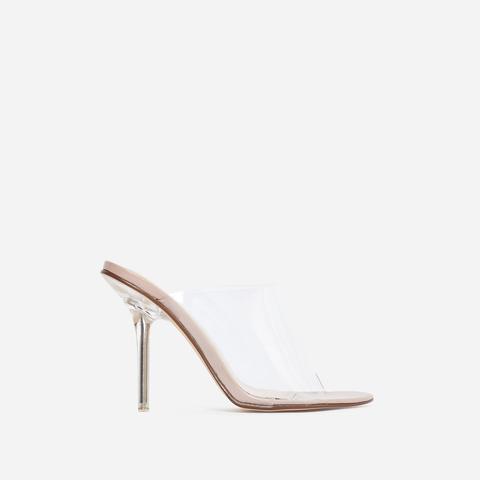 Allure Clear Perspex Peep Toe Heel Mule In Nude Patent, Nude