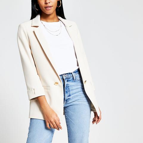 Cream Turn-up Sleeve Blazer