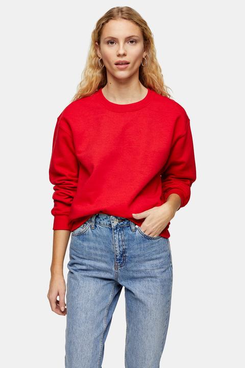 Womens Red Oversized Everyday Sweatshirt - Red, Red