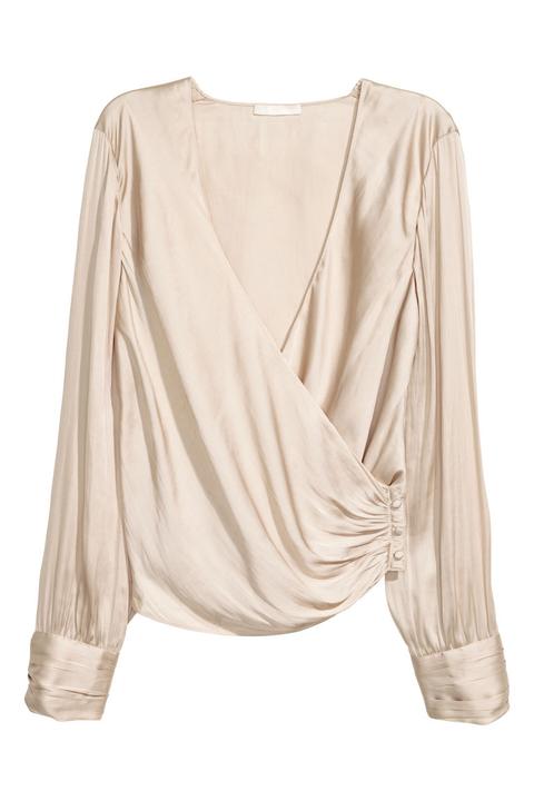 H & M - Camicetta Incrociata In Satin - Beige