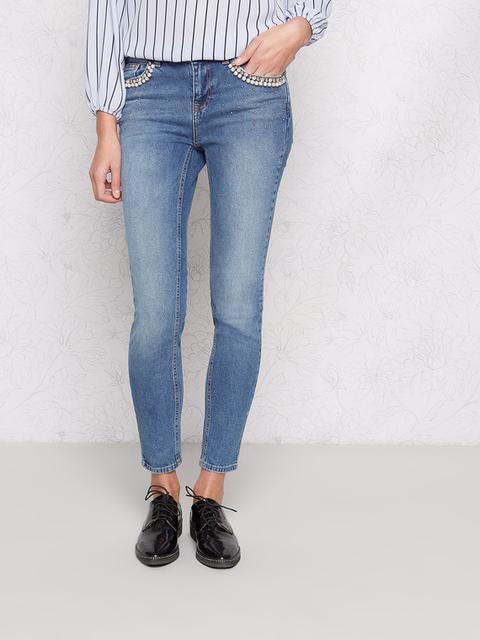 Jeans Skinny Con Perle E Pietre