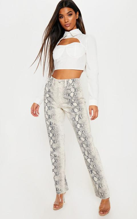 Grey Snake Print Mom Jeans, Grey