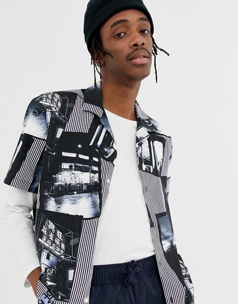 Asos Design Relaxed Stripe & Graphic Mix Shirt-multi