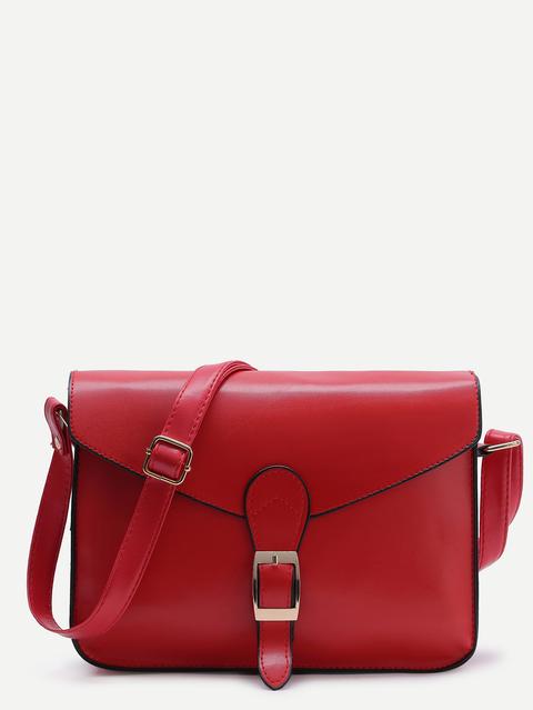 Red Buckle Design Flap Bag Messenger