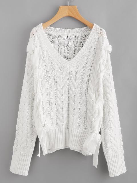 Lace Up Cable Knit Jumper