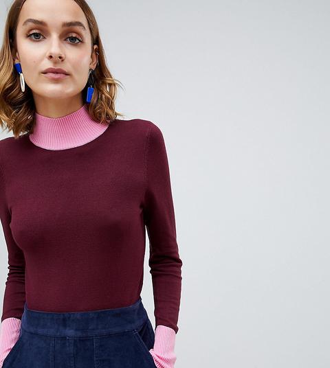 Jersey Con Cuello Alzado Y Diseño Colour Block En Burdeos De Warehouse