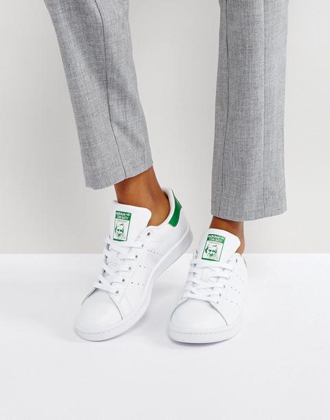 Adidas Originals White And Green Stan Smith Trainers