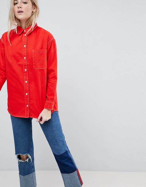 Chaqueta Vaquera Extragrande Roja Con Pespuntes En Contraste De Asos Design