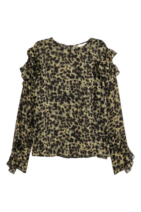 H & M - Blusa Con Volante - Negro