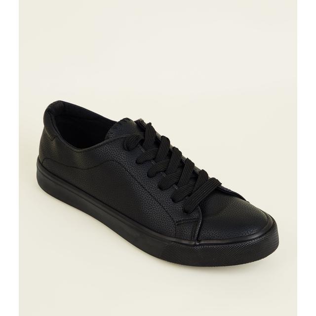 black leather look trainers
