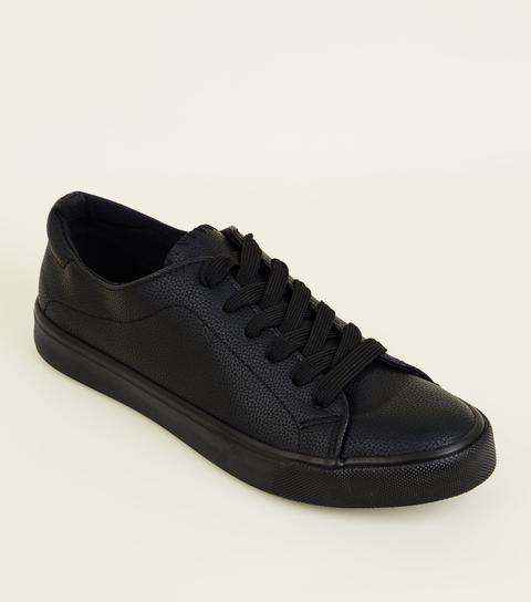 black leather lace up trainers
