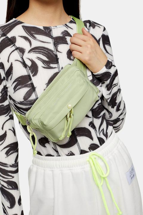 Womens Lime Green Nylon Popper Bumbag - Lime, Lime