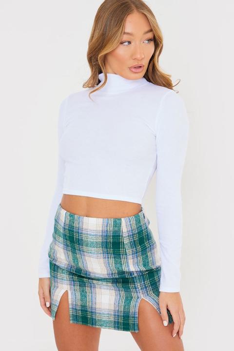 White Tops - Saffron Barker White Rib Turtleneck Crop Top