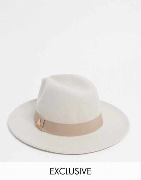 Sombrero Fedora Color Crudo Exclusivo De My Accessories London-blanco