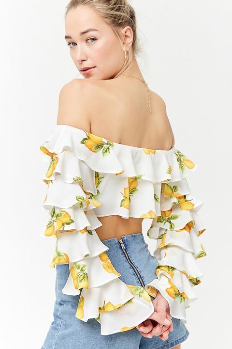 Crop Top Limones Y Volantes