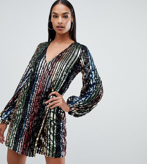 Minivestido De Lentejuelas A Rayas Multicolor Con Diseño Cruzado De Boohoo