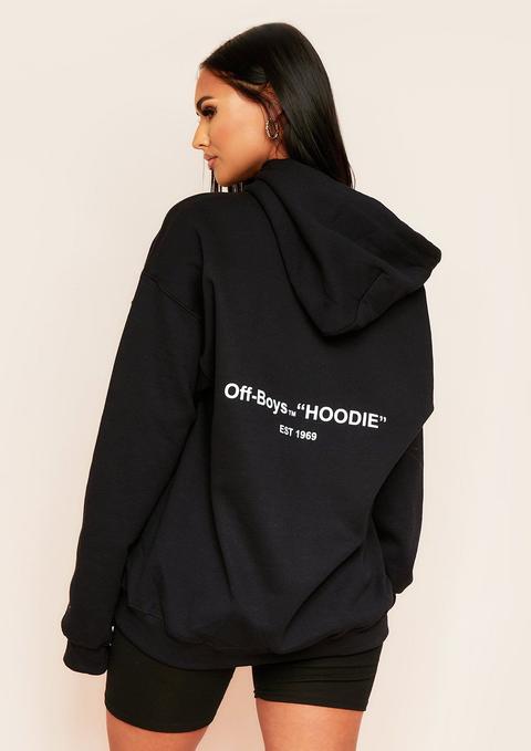 Rachele Black Oversized Off-boys Slogan Hoodie