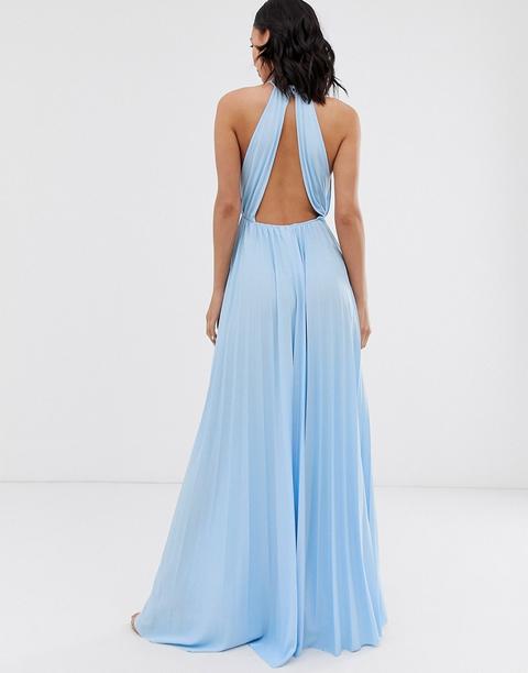 halter pleated waisted maxi dress