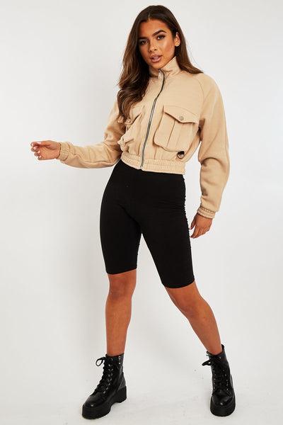 Sand Cargo Pocket Sweatshirt Jacket - Ovella