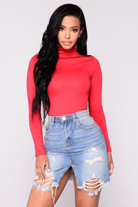 No More Rules Mock Neck Top - Deep Red
