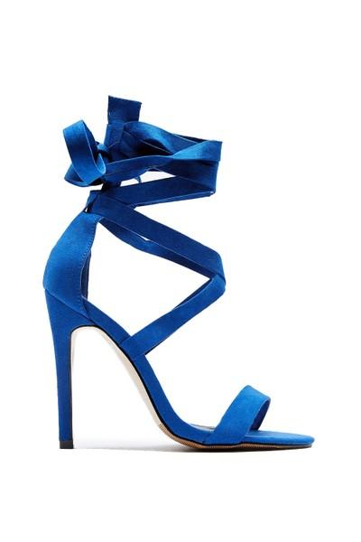 Gabby Cobalt Lace Wrap Around Barely There Heels