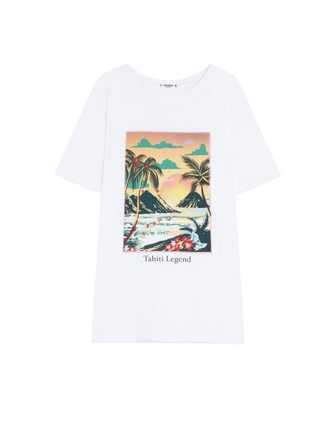 Camiseta Básica Con Estampado Tropical