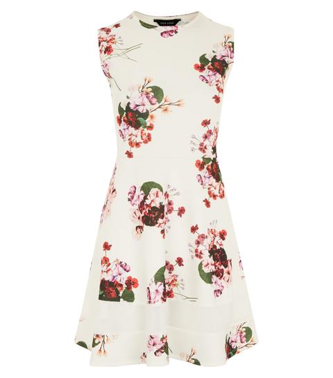 Cream Floral Print Skater Dress