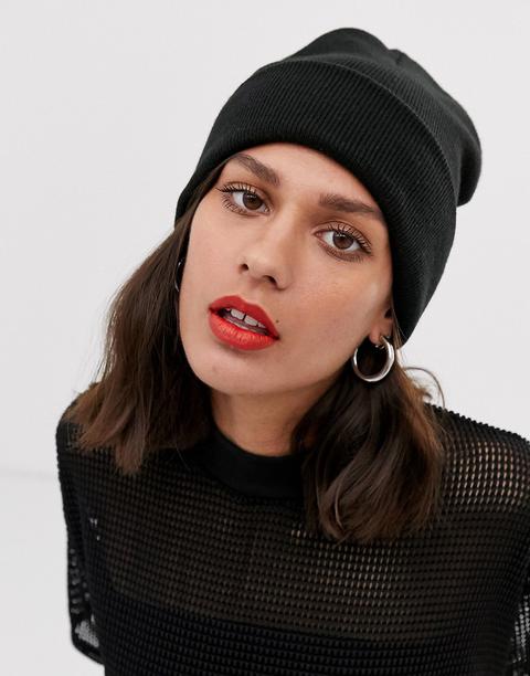 Monki Ribbed Beanie In Black