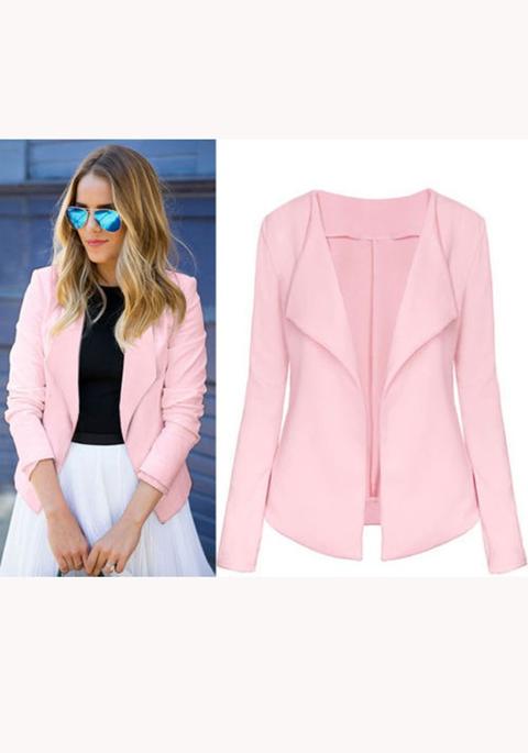 Blazer Semplice Manica Lunga Giacca Casuale Rosa