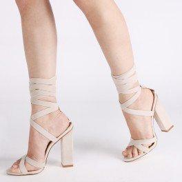 Vera Lace Up Heels In Nude Faux Suede