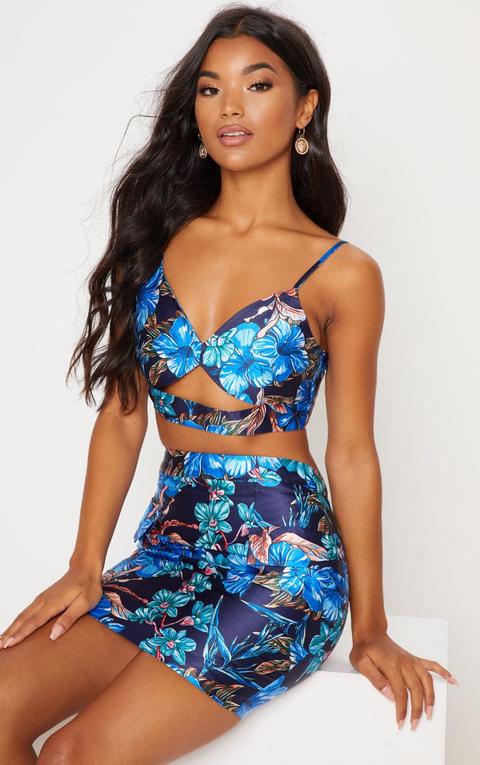 Cobalt Floral Woven Cut Out Detail Bralet