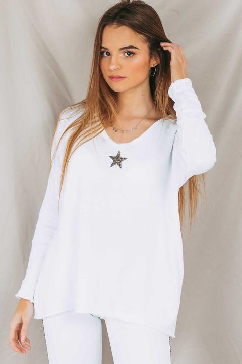 Sudadera Estrella Strass Blanca