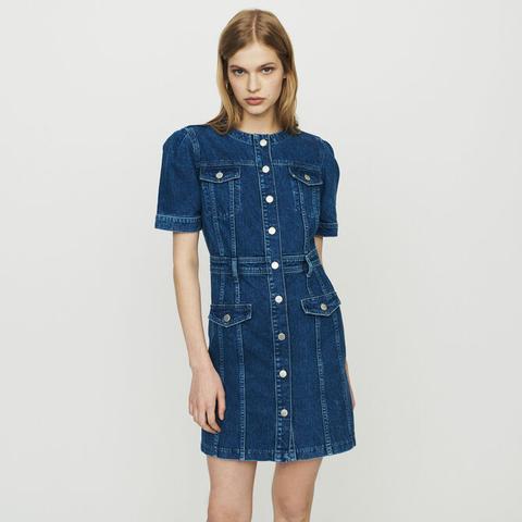 Maje Rhodes Patchwork Denim Shirt Dress ($220) ❤ liked on Polyvore  featuring dresses, multicolored, shirt d… | Long denim shirt dress, White denim  dress, Maje dress