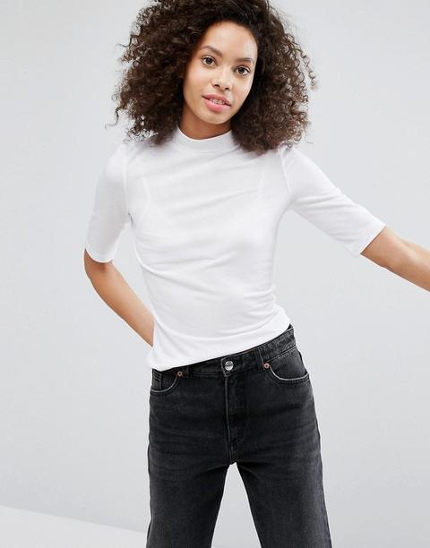 Monki - T-shirt Con Collo Alto - Bianco