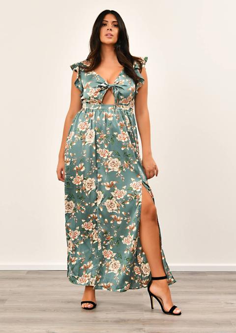 Sage Long Tie Front Top Split Maxi Dress