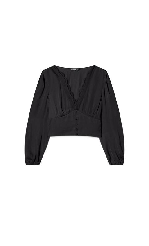 Blusa Satén Cuello Pico