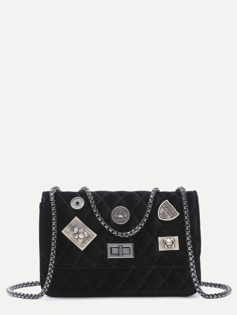 Borsa Con Catena Crossbody Trapuntata Abbellita - Nero