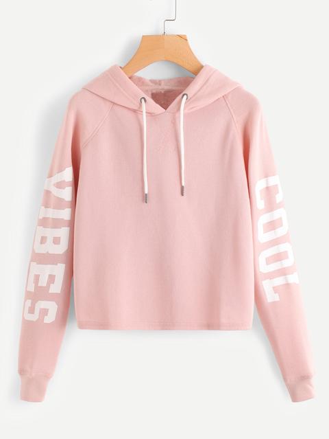 Letter Print Raglan Sleeve Crop Hoodie