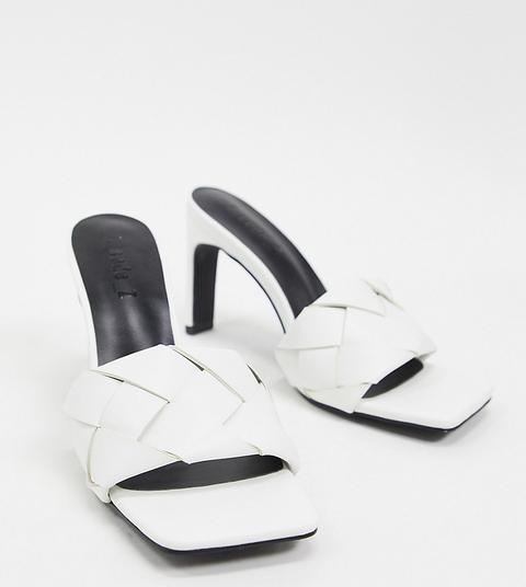 Mules Blancas De Tacón En Tejido Vegano Trenzado Rae Excluisvas De Z_code_z-blanco