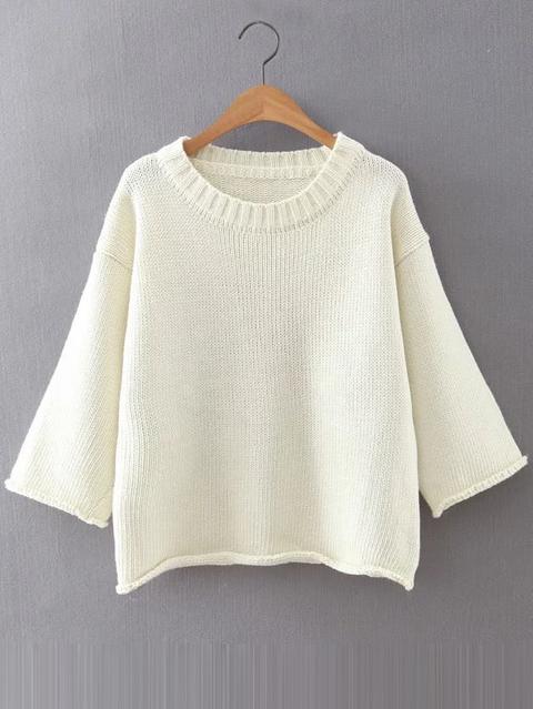 Maglione Largo Scollo Rotondo Spalle Cascanti - Bianco