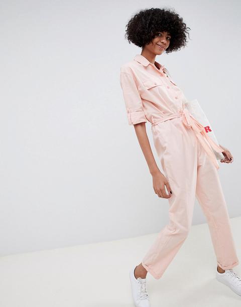 Asos Design Washed Cotton Boilersuit-pink