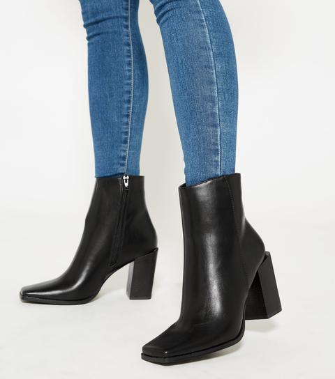 Black Square Toe Heeled Ankle Boots New Look
