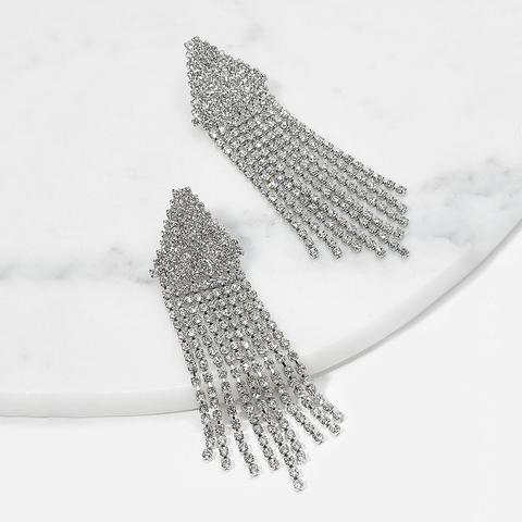 Pendientes Largos Con Fleco Y Diamante De Imitación